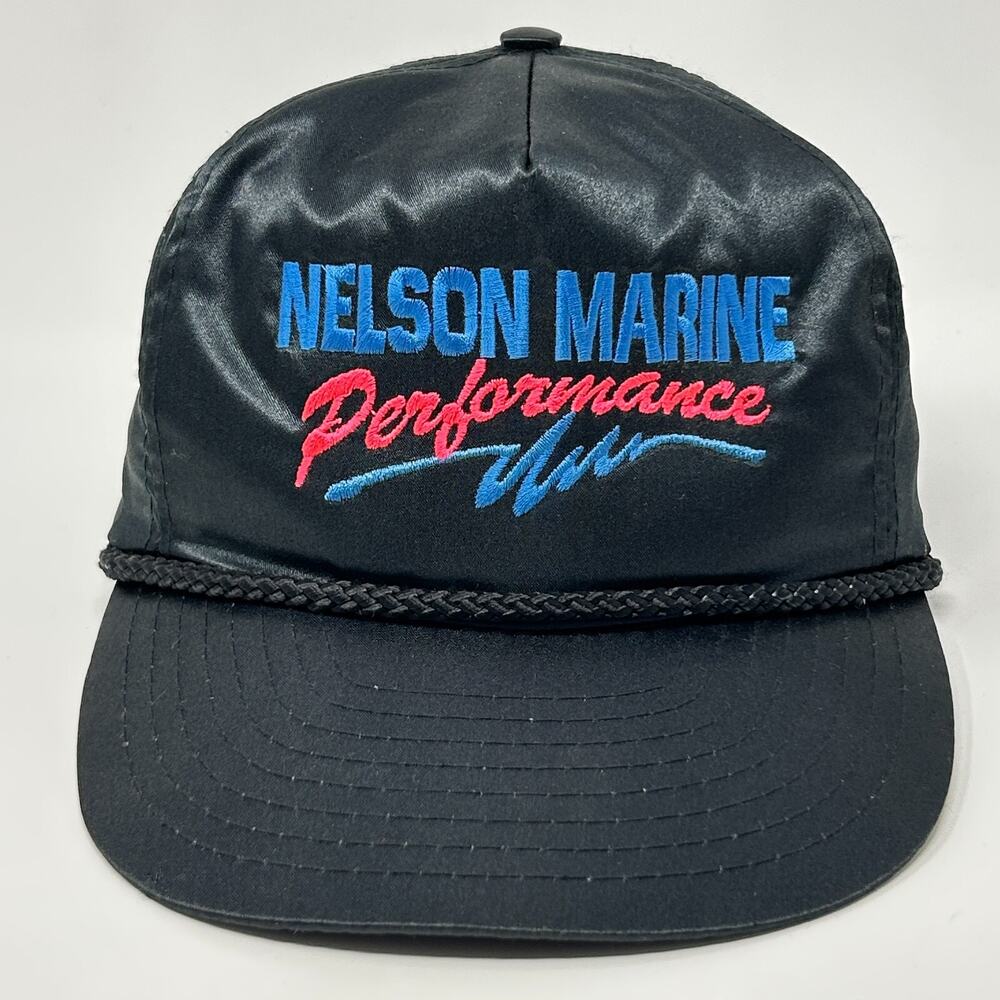 Vintage 90s Nelson Marine Performance Hat Baseball Cap Boats Strapback Black